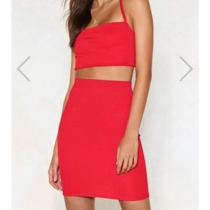 Two Hot Two Handle Halter Top and Mini Skirt Set